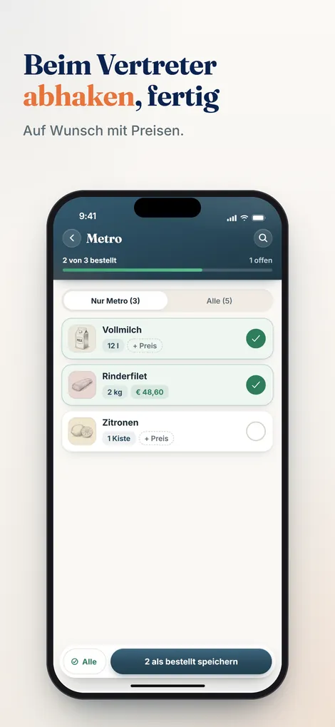Pelican App: beim Lieferantentermin die Artikel abhaken, Preise optional erfassen