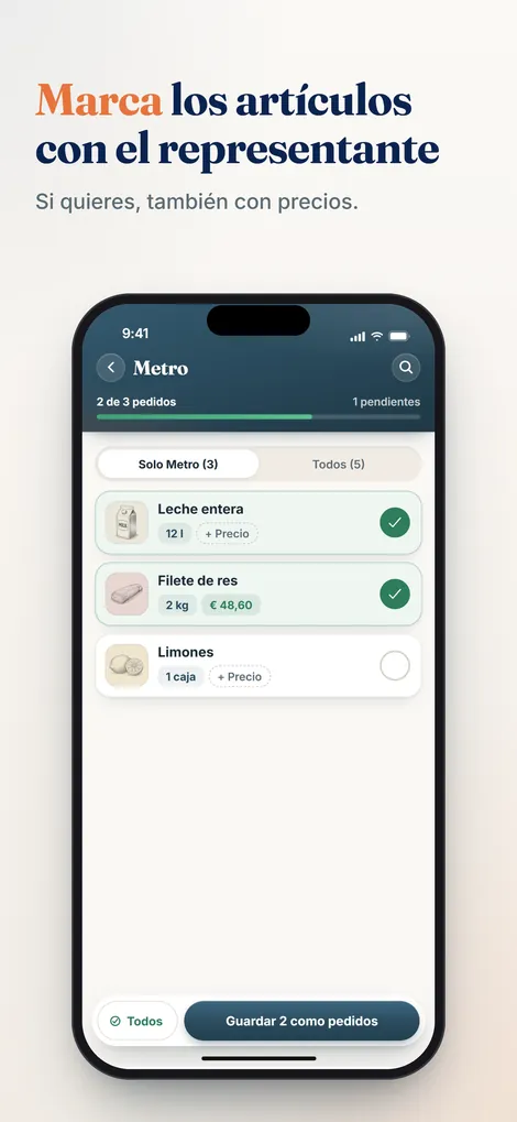 App Pelican: marcar los artículos durante la visita del representante, precios opcionales