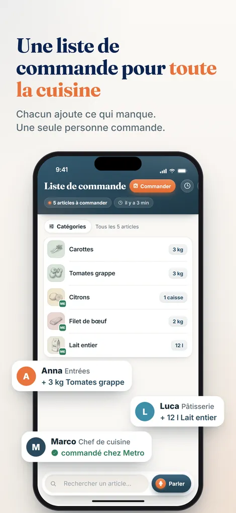 Application Pelican : une seule liste de commande commune pour toute l’équipe de cuisine