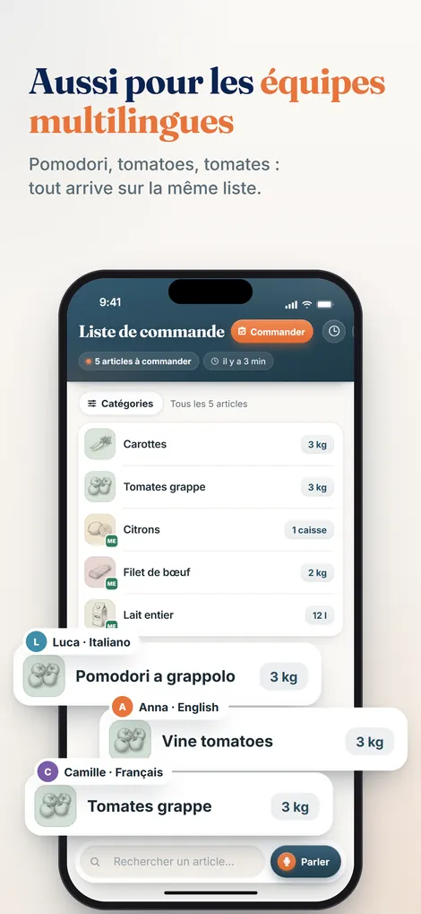 Application Pelican : Pomodori, Tomaten et tomates deviennent le même article sur une seule liste