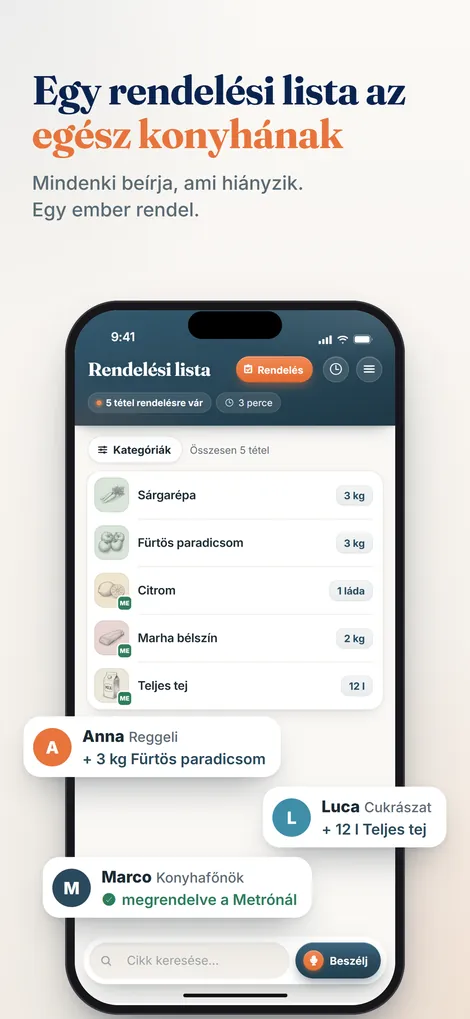 Pelican app: a konyha közös rendelési listája, Beszélj gombbal a hangos rögzítéshez