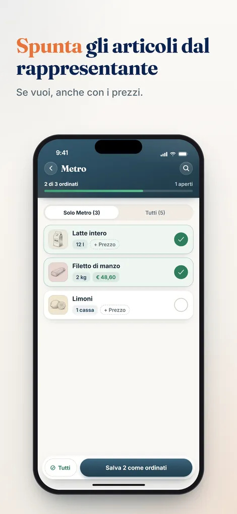App Pelican: spuntare gli articoli durante la visita del rappresentante e inserire i prezzi se si vuole