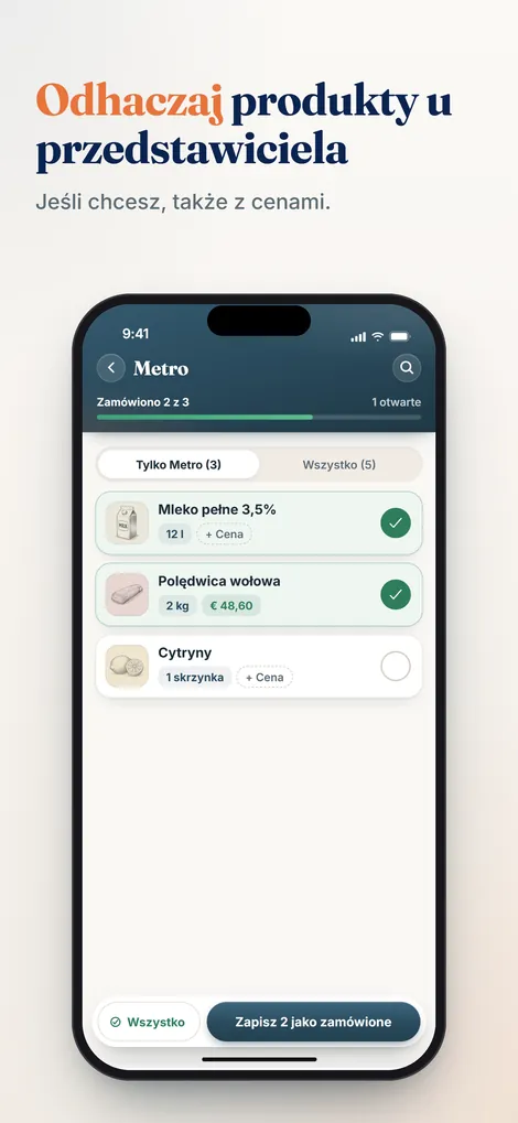 Aplikacja Pelican: odhaczanie produktów podczas wizyty przedstawiciela, ceny opcjonalnie