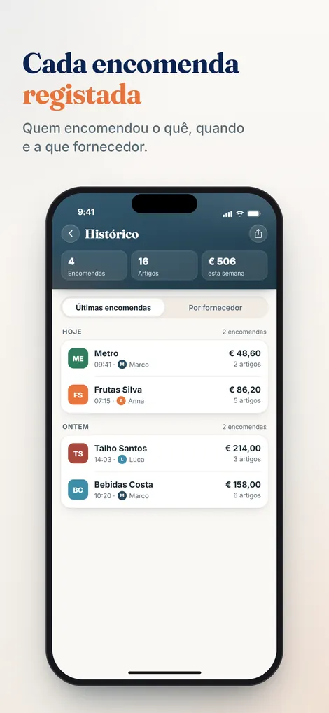 App Pelican: histórico com as encomendas, artigos e despesas da semana
