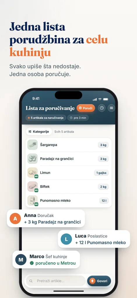 Pelican aplikacija: jedna zajednička lista za poručivanje za ceo kuhinjski tim
